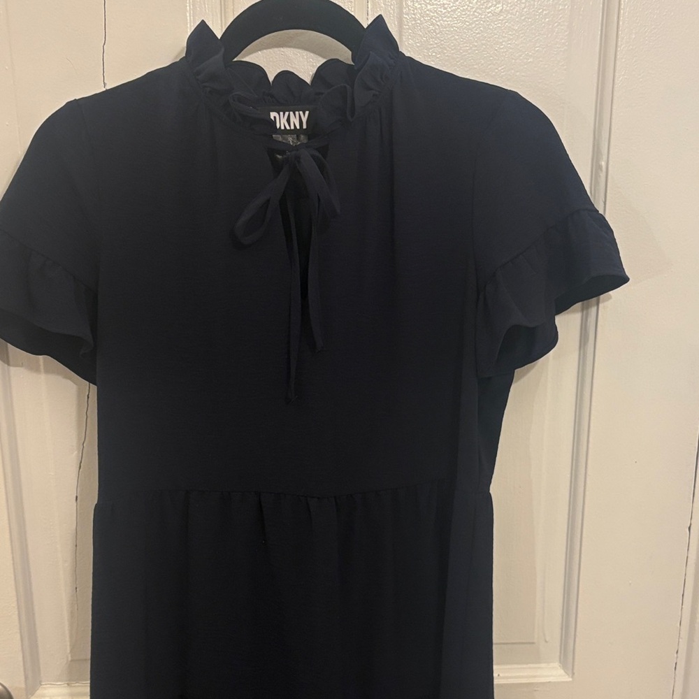 DKNY Midnight Blue Dress with Ruffle Accents